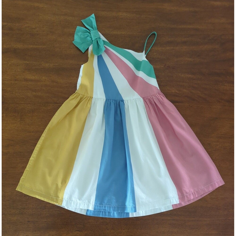 Mini Boden Girls kids One Shoulder Rainbow Tie Cotton Dress size 6/7 EUC